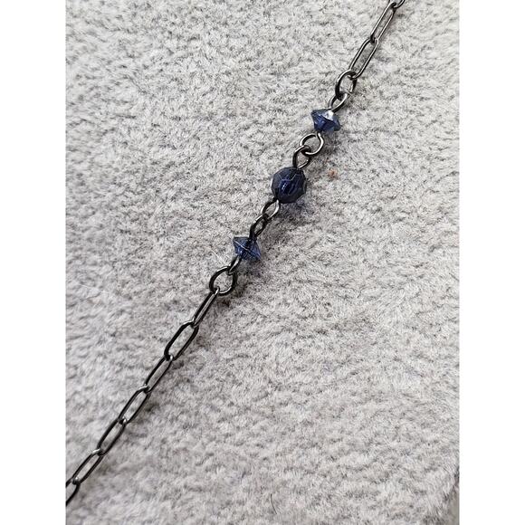 Gunmetal Y Necklace and Earring Set Blue Crystal Beads Modern Fashion Jewelry - Picture 5 of 13